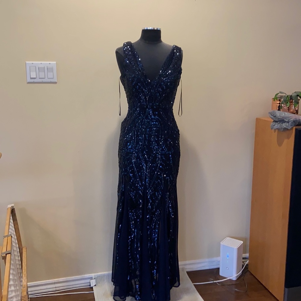 Dark blue sequin and lace dress